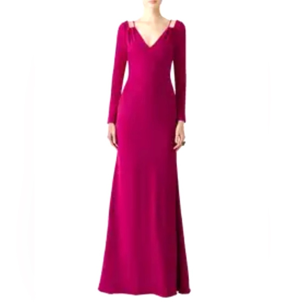 Like New Prom + Wedding Guest Badgley Mischka Magenta Long Sleeve Dress